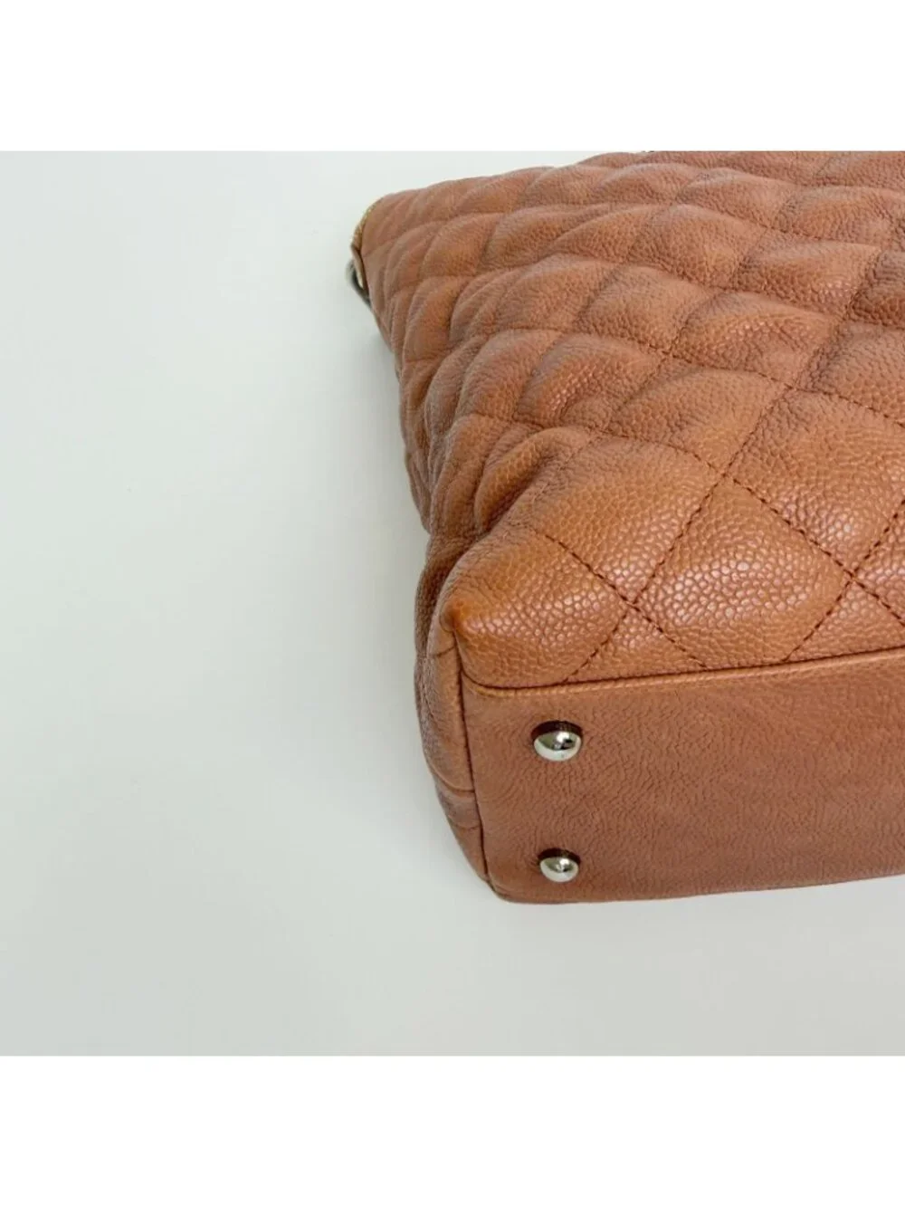 Chanel CC Logo Quilted 2-Way Chain Shoulder Bag Caviar Leather Camel Brown Seal
